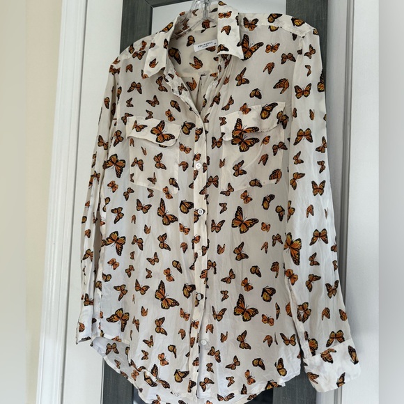 Equipment Butterfly Print Button Down Silk Shirt - Picture 9 of 11